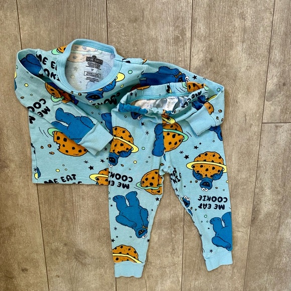 Sesame Street Toddler Blue Cookie Monster Cotton Pajamas Snug Fit Set Size 3T - Picture 6 of 8